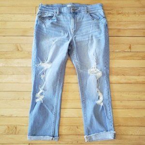 OLD NAVY Women's BOYFRIEND CROP Raw Hem Cuff Distressed Light Wash Jeans Size 2
